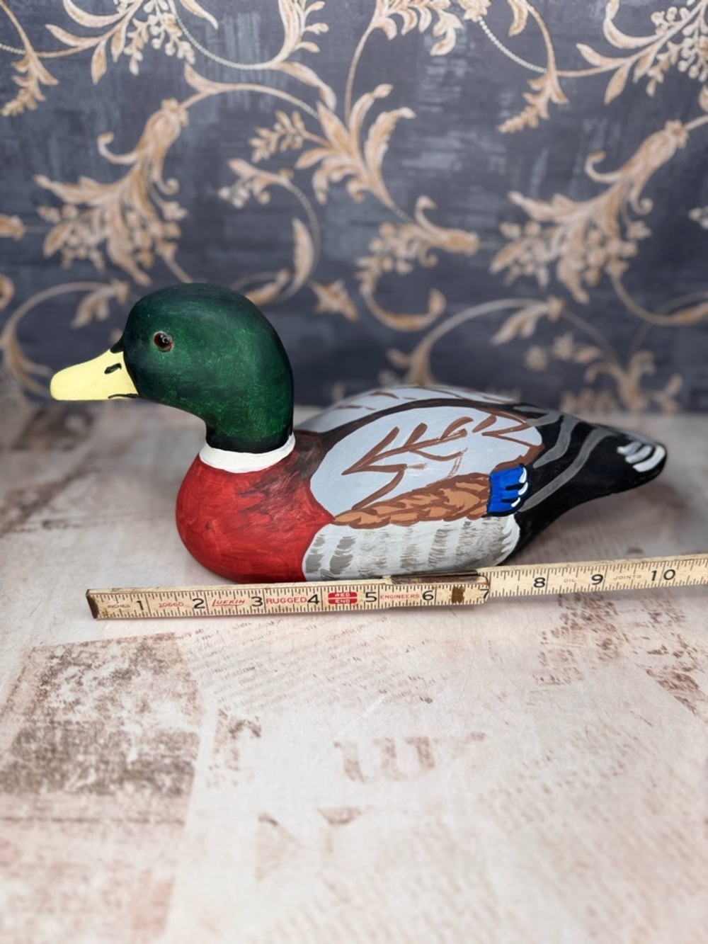 Vintage Hand Painted Wooden Mallard Duck Decoy Folk Art Carved Wood - Picture 4 of 7